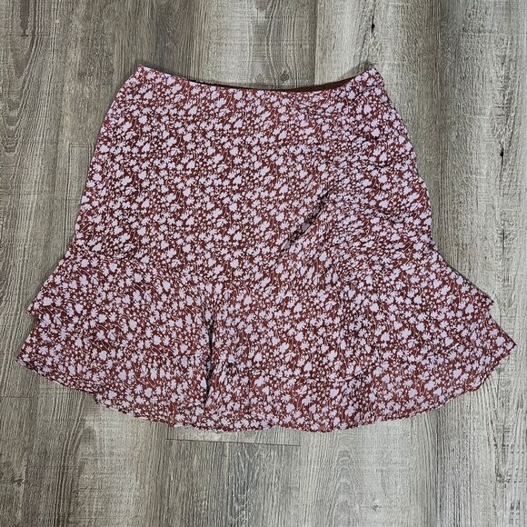Lulu’s LUSH Always Carefree Rust Brown Floral Print Ruffled Mini Skirt S… - Picture 2 of 7